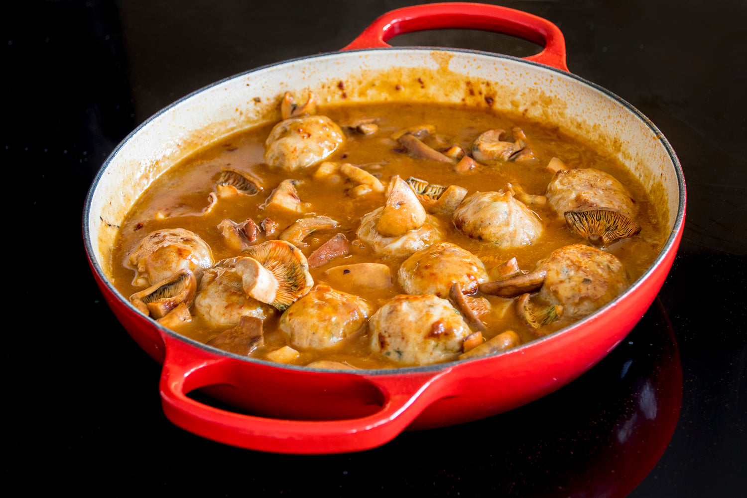 Meatballs with milk caps