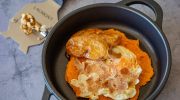 Fried eggs with sweet potato parmentier, foie and white truffle